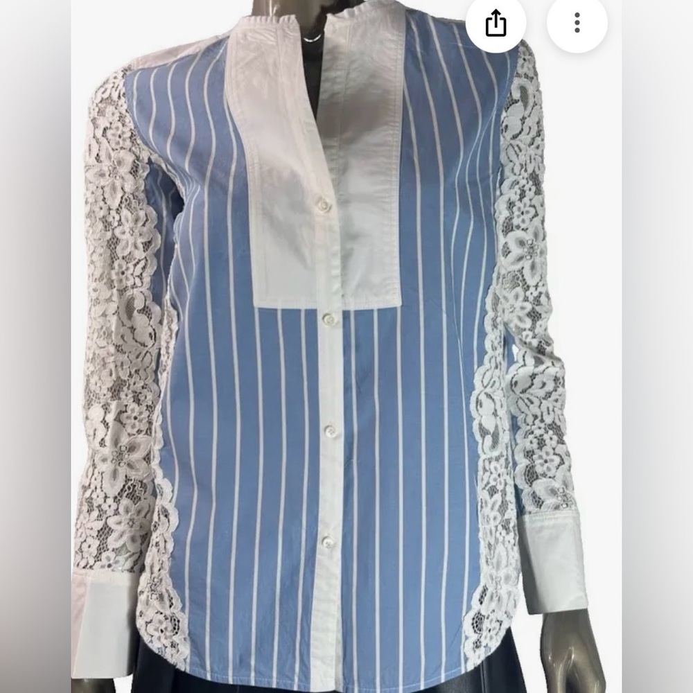 Sandro Paris Blue & White Stripe Lace Blouse